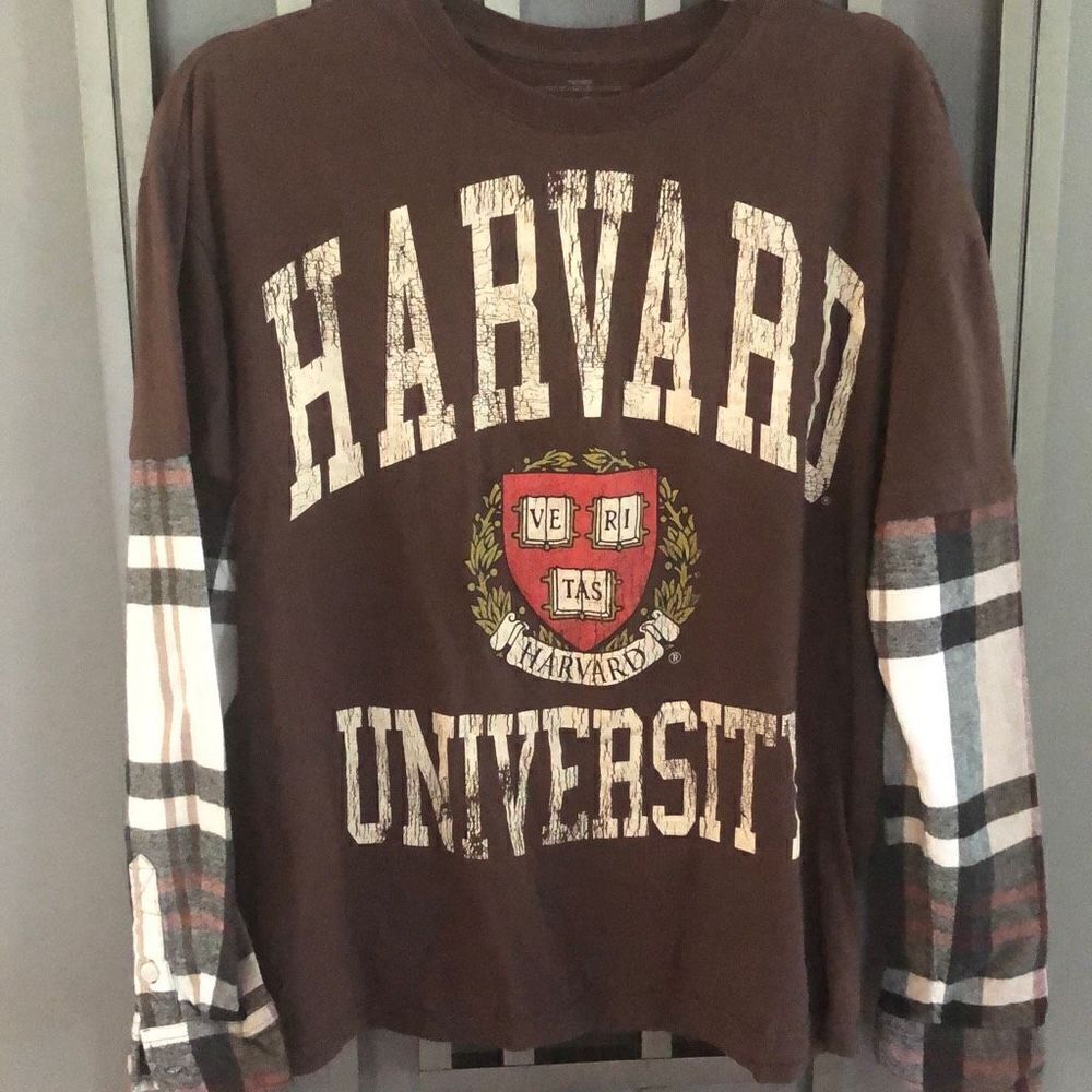 Vintage Harvard T-shirt with flannel sleeves logo shirt size m